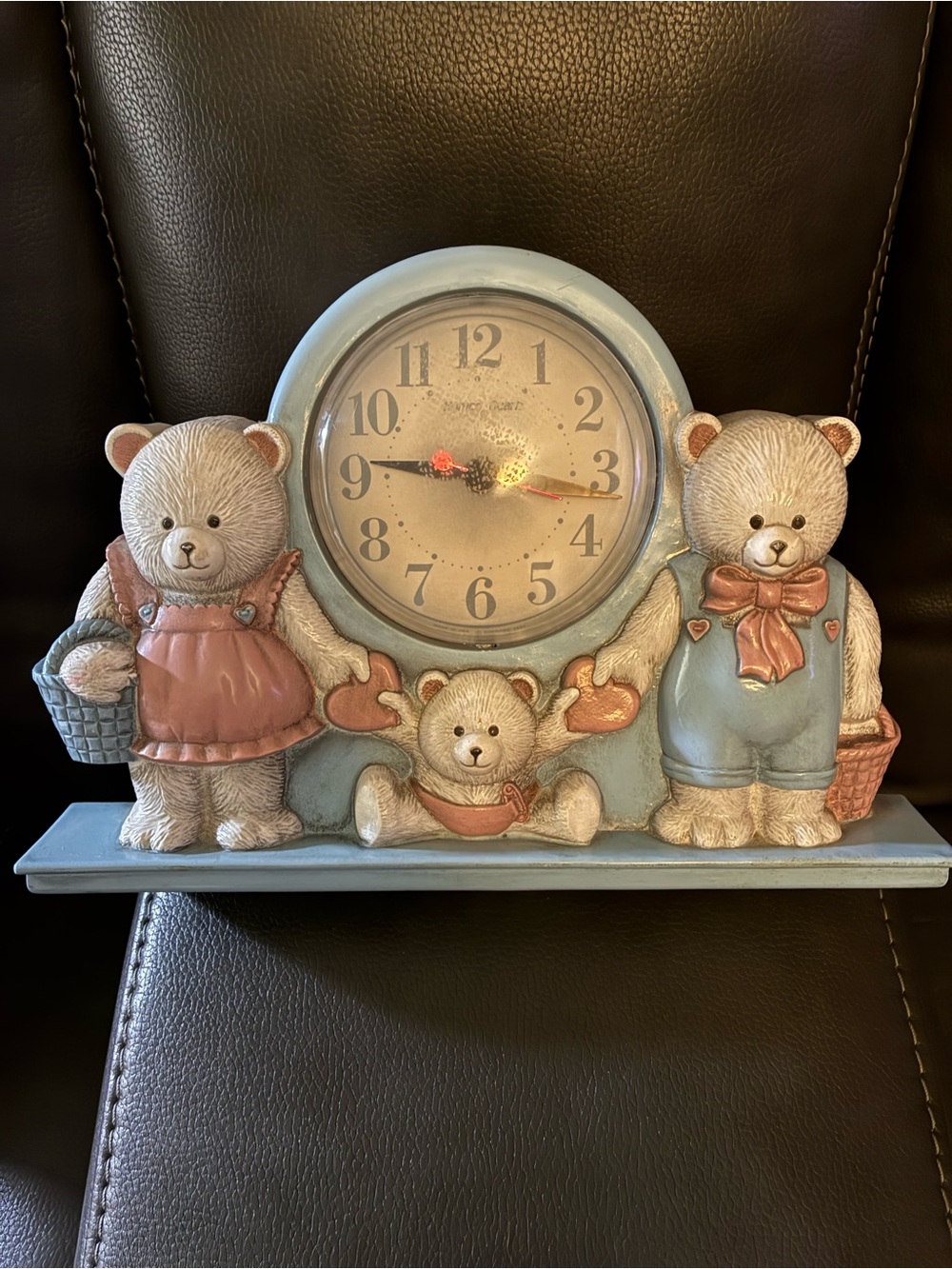 Vintage 1987 Homco Teddy Bear Family Nursery Quartz Clock - Cottage Core